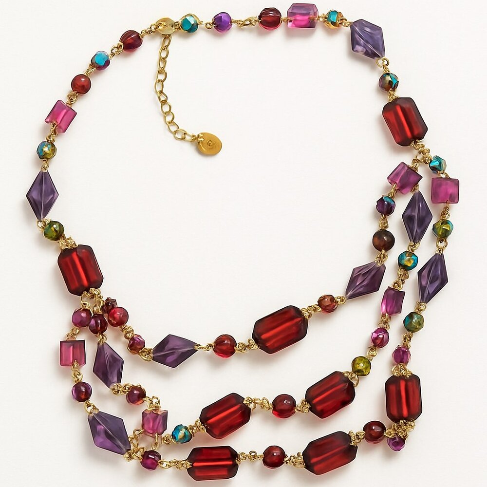 Robert Rose Multi-Strand Statement Necklace Purple‎ Red Gold